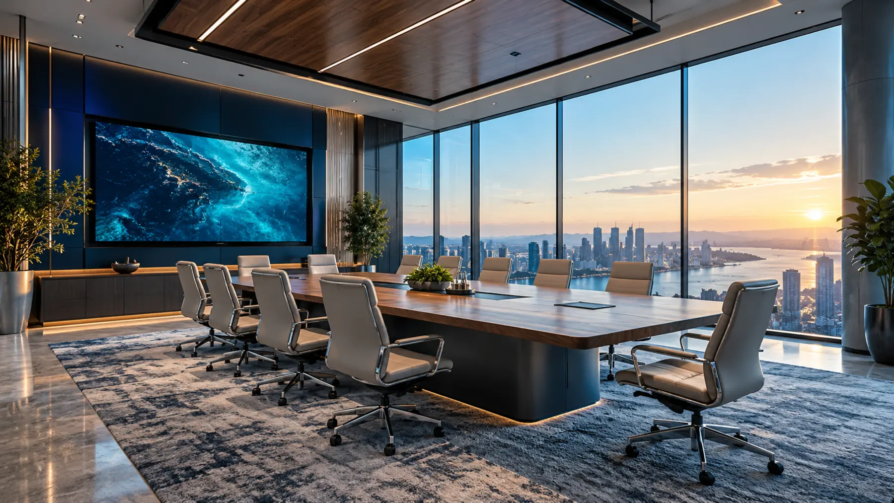 Contemporary smart meeting room with integrated display